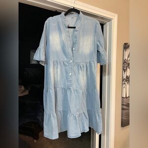 Light Blue Tiered Denim Dress